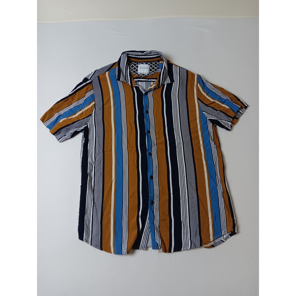 Denim & Flower Ricky Singh Mens Medium Striped Short Sleeve Button Down Shirt